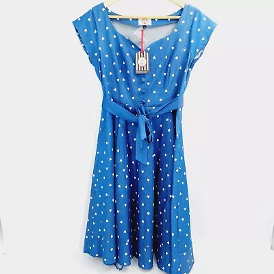 Dancing Days Banned Apparel  Dress Womens Size L Blue Hearts Rock N Roll Swing • $82.99