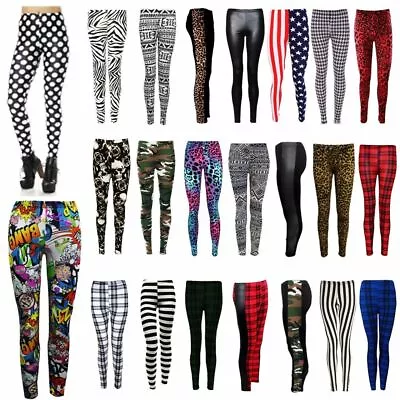 New Women Ladies Printed Pattern Stretch Full Length Leggings UK Plus Sizes 8-22 • $7.41