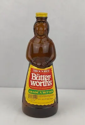 Vintage Mrs. Butterworth's Syrup Brown Glass Bottle Metal Cap Lid Empty 24 OZ  • $10