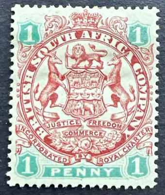 British South Africa Rhodesia 1896 Scott # 27  MH OG 1p  Coat Of Arms • $10.28