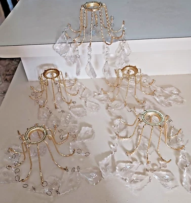 $25 • Buy 5 Set Lot /  Vintage Faux Crystal Gilt  Chandelier /  Candle  / Crafts / Parts
