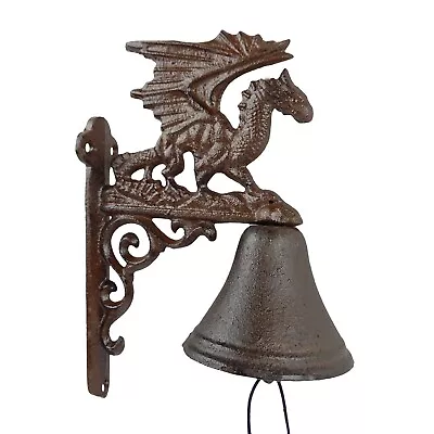 Dragon Scrolls Dinner Bell Cast Iron Wall Mounted Medieval Fantasy Antique Style • $36.95