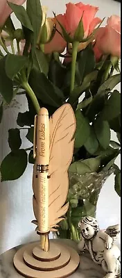£10 • Buy Personalised Engraved Wooden Pen With Stand - Wedding,celebration,thank You Gift
