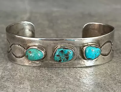 Vintage Native American Navajo Turquoise Sterling Silver LARGE Bracelet 30g • $245