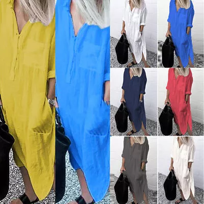 Plus Size Women Cotton Linen Casual Blouse Long Dress Ladies Loose Kaftan Dress • $20.69