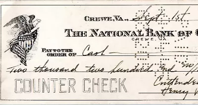 $12.50 • Buy 1945 Crewe VA National Bank Check Vintage Crittenden Drug Store