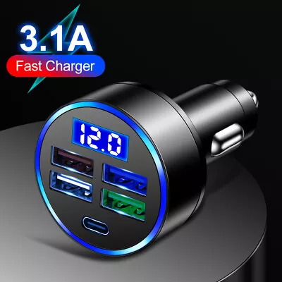 5 Port USB + TYPE C Fast Car Charger Universal Socket Adapter For Iphone Samsung • £4.66