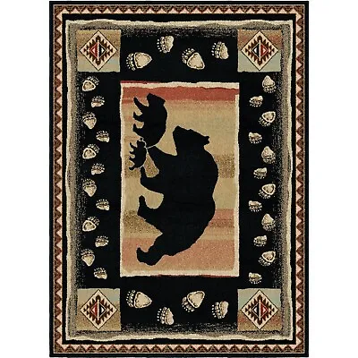 Take The Lead Round Runner Area Rug Lodge Cabin Bear Cub Paw Black Beige • $39.99