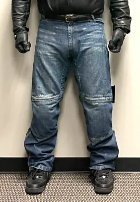 Red Route Blue Denim Rider Motorcycle Protective Pants Size 34 Waist • $59