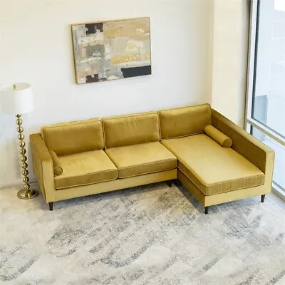 Pemberly Row Mid Century Modern Gold Velvet Sectional Sofa Right Facing • $1661.93