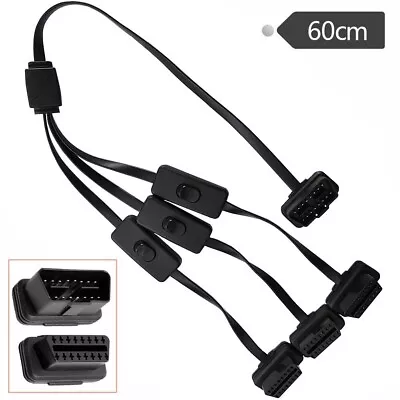 OBDII OBD 2 Extension 16 Pin Male To 3 Way Female SWITCH Y Splitter Flat Cable • $19.99