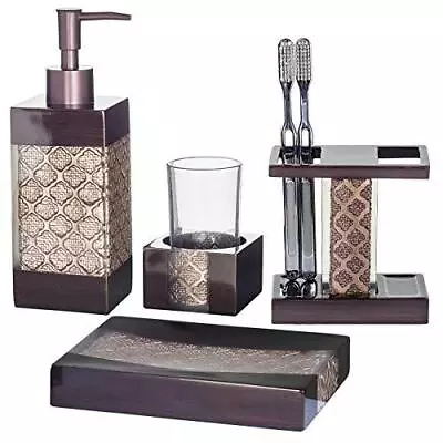 Creative Scents Brown Bathroom Accessories Set - 4-Piece Bathroom Set- • $54.19