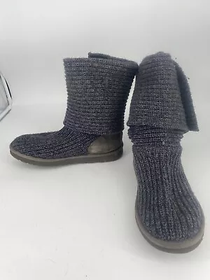 UGG Boots Womens 9 Gray Australia Sheepskin Cardy Knit Crochet 5819 *No Insoles • $30.39