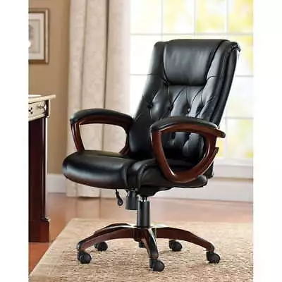  Executive Mid-Back Manager's Office Chair With Arms Black Bonded Leather • $198.31
