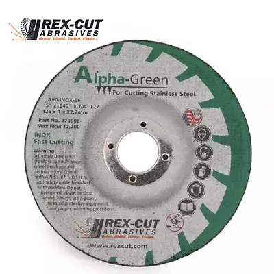 Rex-Cut 870006 Alpha Green Cut Off Wheel 5 X .040 X 7/8 T27 • $21.45