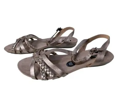 New Womens M&s Uk 8 Wide Fit Metallic Leather Summer Slingback Sandals Rrp £35 • £18.49