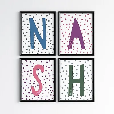 £3.99 • Buy Personalised Initial Letter Print Art Nursery Wall Polka Dot Scandi Boys Girls