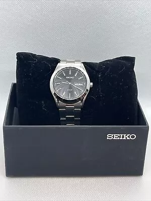 Seiko SNE039 Men's Silver Stainless Steel Analog Black Dial Solar Watch JMB11 • $89.99