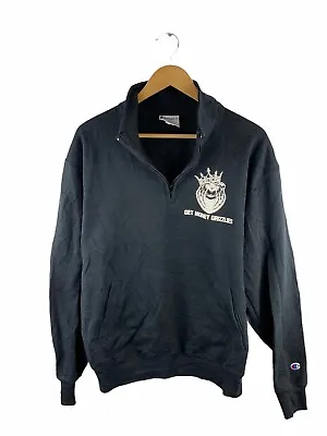 VINTAGE Champion Fleece Jumper Men Size L Black Logo Get Money Grizzlies 1/4 Zip • $49.95