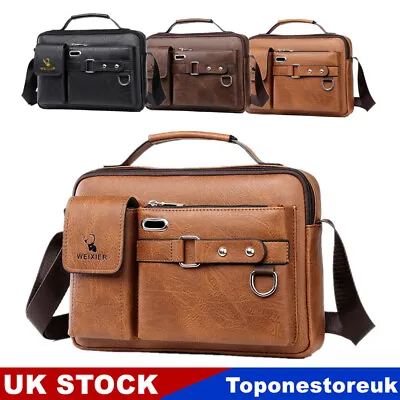 Mens Leather Messenger Bag Vintage Briefcase Laptop Shoulder Handbag Work Bag • £14.99