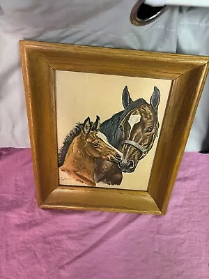 Vintage Ole Larsen Horse Horses Litho Lithograph Print Foal Mare Colt Framed • $11.49