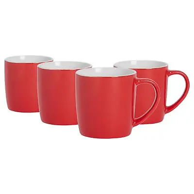 4x Coloured Coffee Mugs Ceramic Stoneware Tea Latte Cappuccino Cups 350ml Red • £13