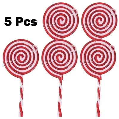 5x Large Christmas Red And White Candy Glitter Lollipop Tree Hanging Decorations • £6.99