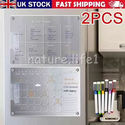 2pcs Magnetic Suction Kitchen Fridge Calendar Clear Month Week Planner Acrylic • £15.13