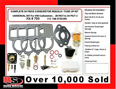 $26.50 • Buy VW SOLEX Carb ReBuild Kit Universal WITH FLOATS  28/30/34 Pict-3 Bug RADKE #700