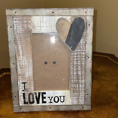 I Love You Picture Frame Farmhouse 3.5x5.7” Pic Overall 8x10 Medal& Wood MINT • $13