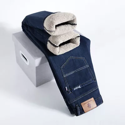 Mens Thermal Jeans Thick Velvet Denim Pants Warm Fleece Lined Jeans Trousers • $23.84