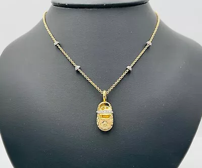 Aaron Basha 18K Yellow Gold Diamond Baby Shoe Pendant Diamond Necklace 16” Long • $2350