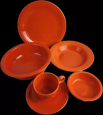 Fiestaware Fiesta Vtg Radioactive Red 6pc Lot Plate Bowl Ring Handle Cup Saucer • $199.95