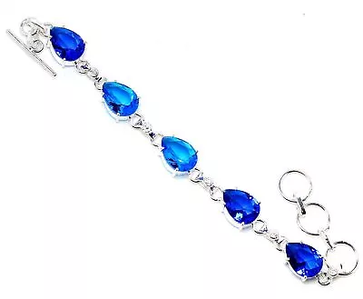 Blue Tanzanite  Gemstone Handmade 925 Sterling Silver Jewelry Bracelet Size 7-8  • £9.67