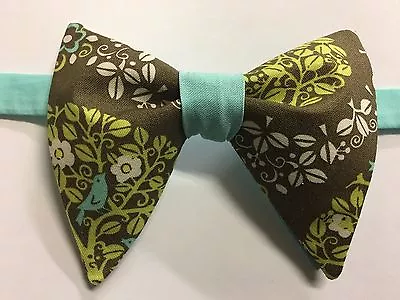 NEW Handmade Vintage Style Bow Tie 70`s Floral Green Mint Wedding Bowtie Retro • $20.79