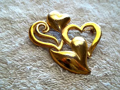 Vintage M JENT Heart Pin Gold Tone Metal Open Work Design • $10