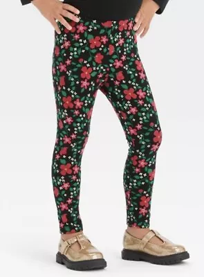 Toddler Girls' Floral Leggings - Cat & Jack™ Black & Red  18M  2T Or 4T  NWT • $5