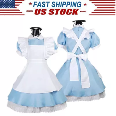 Alice In Wonderland Costume Waitress Uniform Maid Blue Dress Halloween Cosplay • $21.99