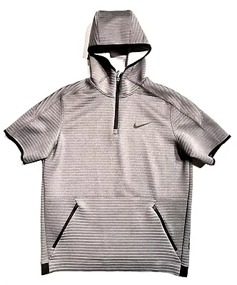 Mens Nike PRO Short Sleeve 1/4 Zip Hoodie Grey CQ8343 • $38