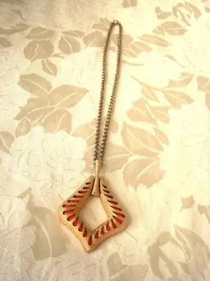 Vintage Sarah Coventry Gold Tone And Orange Lucite Plastic Pendant Necklace • $14