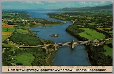 Menai Straits And Bridges Showing Swillies Anglesey Wales Postcard Unposted • £5