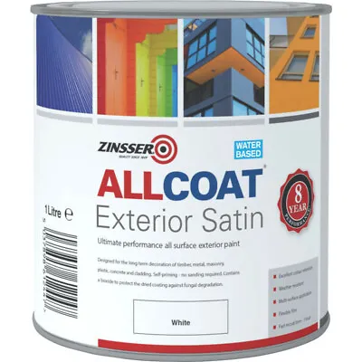 Zinsser AllCoat Exterior WB Multi Surface Paint 1 Litre Satin 190 Colours • £32.50