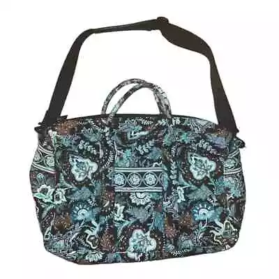 Vera Bradley Java Blue Weekender Travel Bag Duffel Brown Floral EUC • $49.99