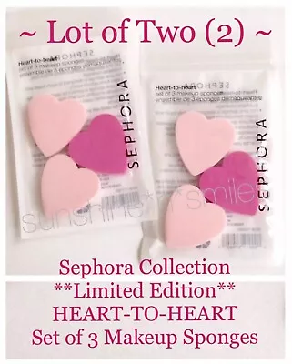 (2x) Sephora HEART Liquid & Powder Makeup Blending Sponge Applicator 3-Pk ~ PINK • $18
