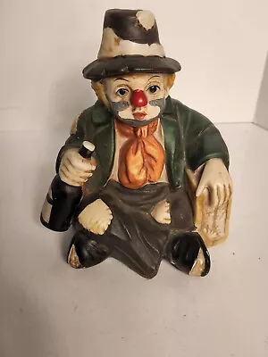 Vtg Music Box Of Porcelain Hobo Clown Sitting On A Bench W/Bottle  • $7.99