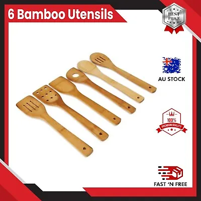 $7.35 • Buy 6pcs Wooden Bamboo Kitchen Cooking Utensils Spoons & Spatula Food Mixer Mixing