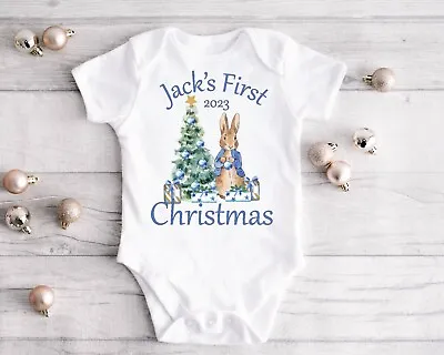 Personalised 1st Christmas Bodysuit Peter Rabbit Romper Flopsy Outfit Newborn • $30