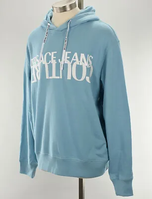 VERSACE JEANS COUTURE Mens Sky Blue White LOGO Hoodie Sweatshirt XXL NWT • $249.99