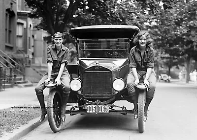 $5.68 • Buy 1922 Flapper PHOTO Vintage Car Young Women Riding Fender Prohibition Era