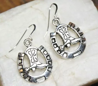 Horseshoe Earrings Boot Spur Horse Western 925 Sterling Silver Pewter Charms • $7.24